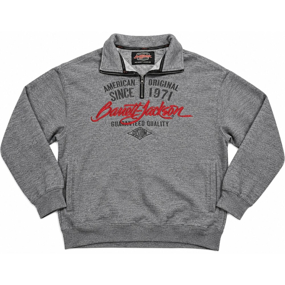 Barrett-Jackson 2XL Quarter Zip Sweatshirt Gray Heather Fleece Lined Pullover